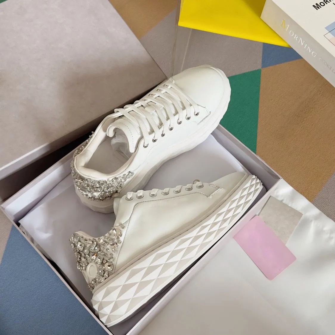 Luxury 24SS Diamond Light Maxi F Sneakers Shoes Women White Nappa Leather Low-Top Trainers with Platform Sole Comfort Lady Daily Skateboard Walking