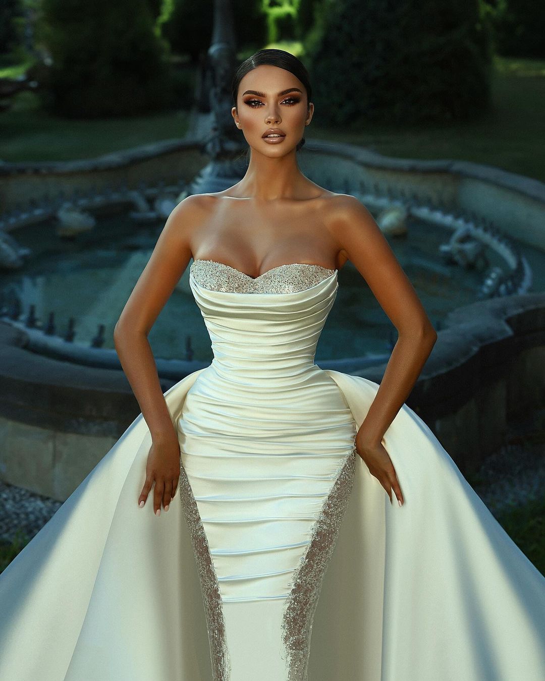 Sexy Mermaid Prom Dress Luxury Shine Sweetheart Evening Dress Deep Detachable Sweep Tail Bridal Gown Custom Made Sleeveless Plus Size vestido de novia