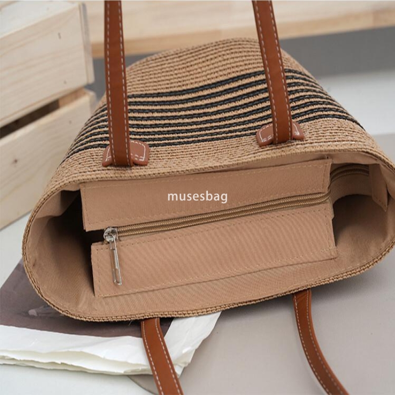 New belt single shoulder woven bag with contrasting stripes simple and fashionable tote bag commuting bag