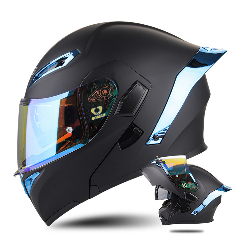 DOT Approved Men's Motorcycle Helmet Full Face Helmet with Double Visor Flip Up Motocross Helmet Four Seasons Universal
