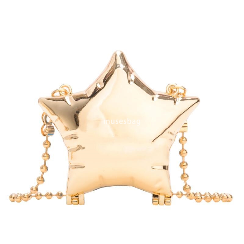 New zinc alloy shiny metal pentagram box mini change key lipstick banquet crossbody bag mini small bag portable exquisite bag