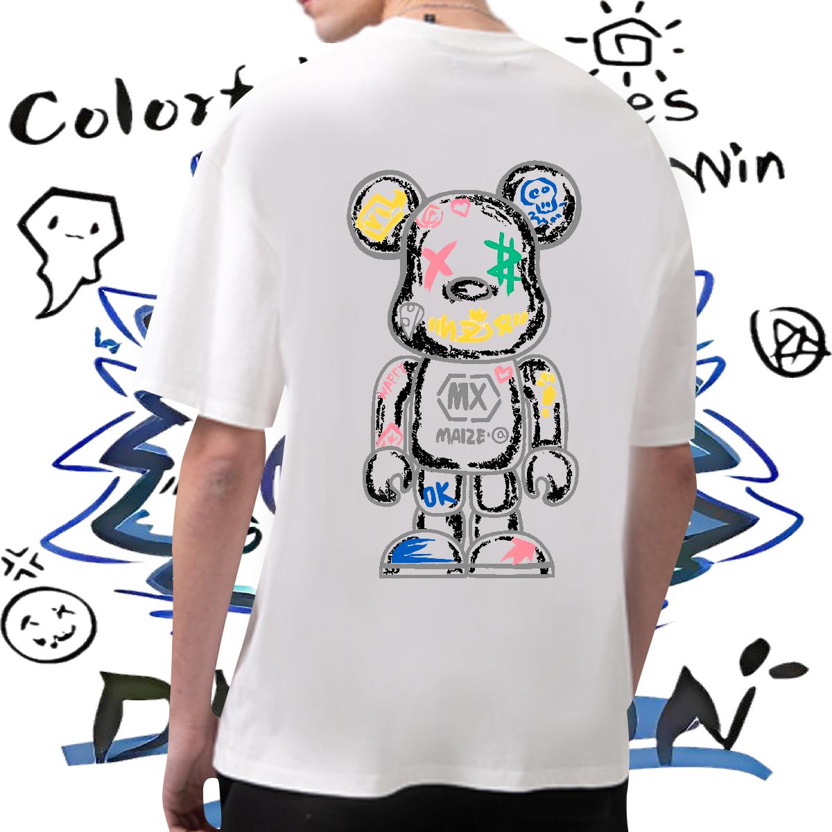Wholesale T-Shirts Cartoon Print Men Tshirts Sports Casual Cotton O Neck Short Sleeves Unisex Clothes
