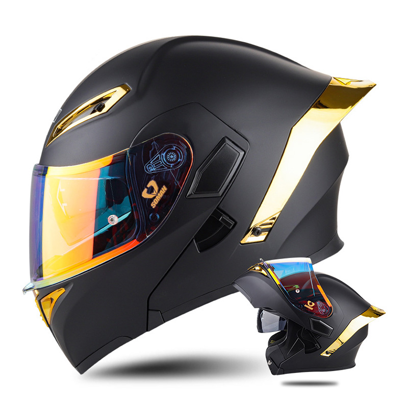 DOT Approved Men's Motorcycle Helmet Full Face Helmet with Double Visor Flip Up Motocross Helmet Four Seasons Universal