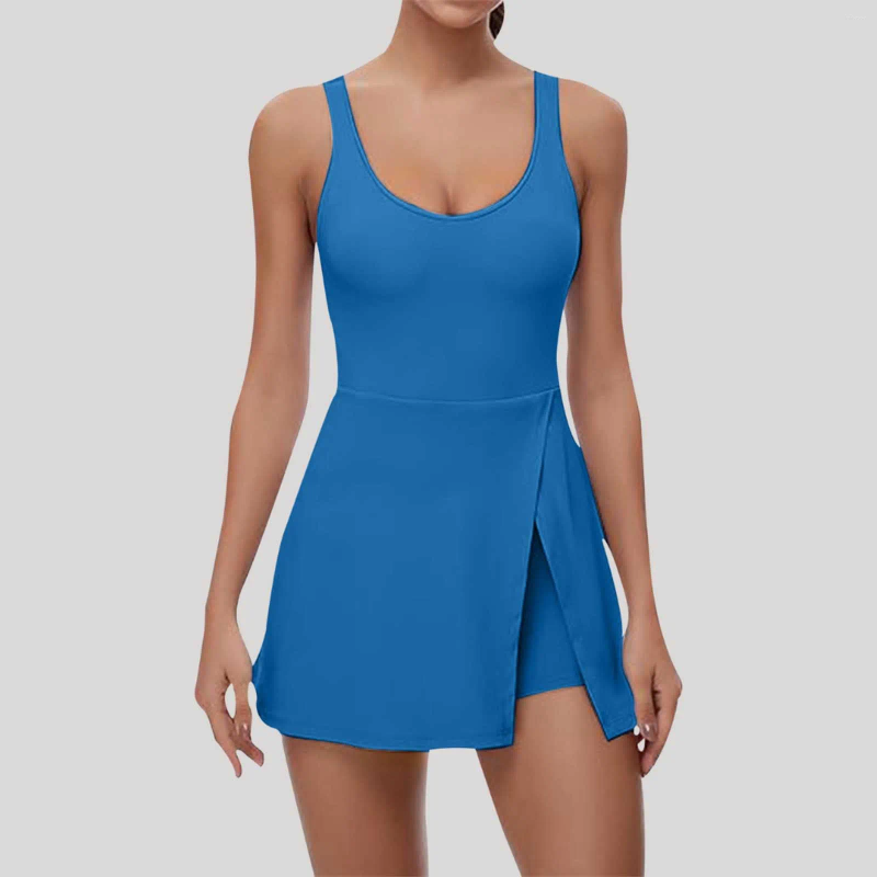 Casual Dresses Womens Tennis Dress Square Neck Sleeveless Athletic Side Slit Flare Workout Yoga Slim Fitting Female Clothing