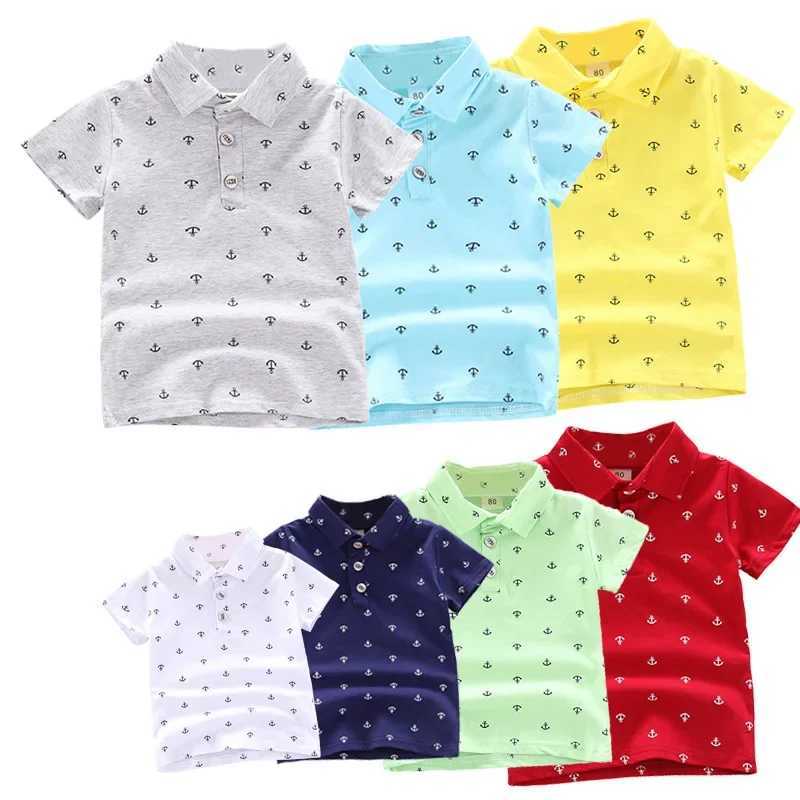 Polos Polos 2024 Summer New Baby Boys Fashion Breathable Print Short Seven Flip Collar Cotton Shirt Top Direct Shipping WX5.29