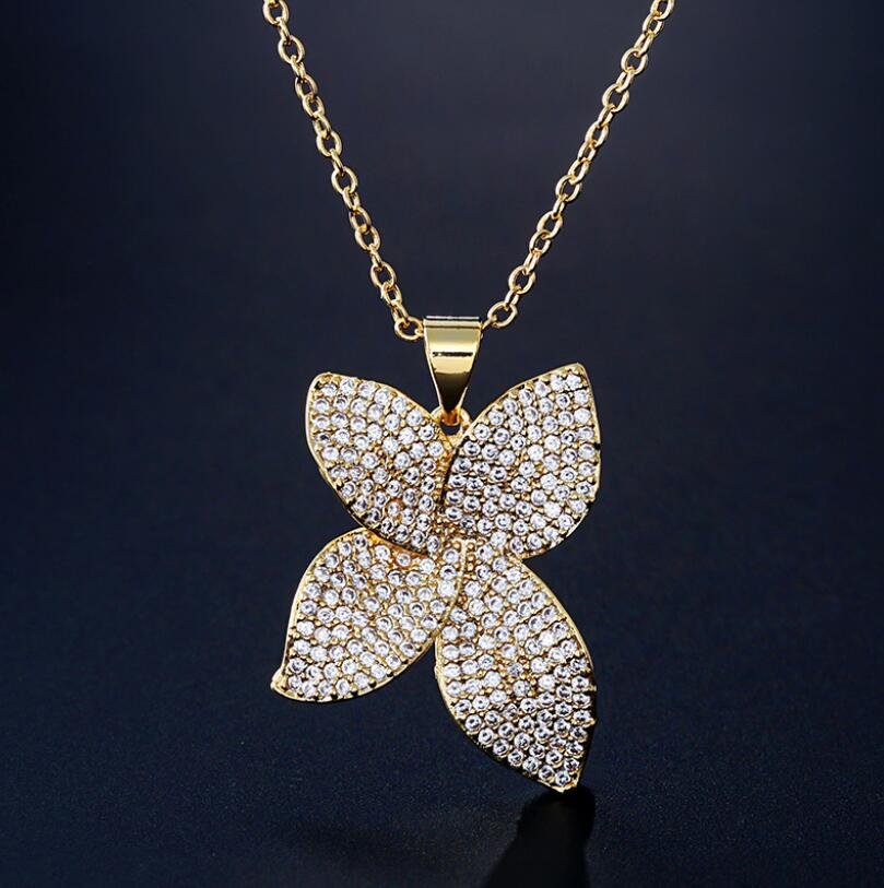 Designer Bow Pendant Necklace in Gold Fill with Pave White Sapphire Dia Gemstones