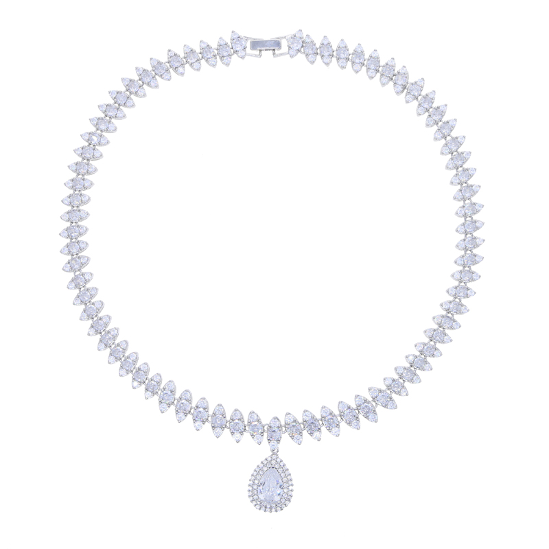 Iced Out Sier Chain Necklace for Men and Women with Water Drop Pendant