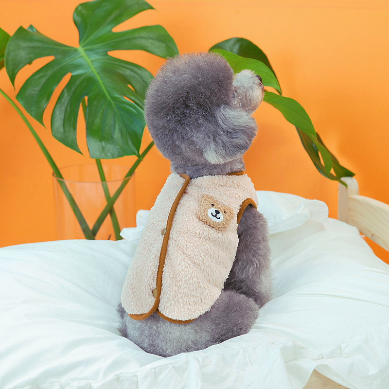 Winter Warm Dog Clothes Soft Fleece with Bear Doll Pet Vest Puppy Jacket for Small Dog Cat Coat Chihuahua French Bulldog Costume