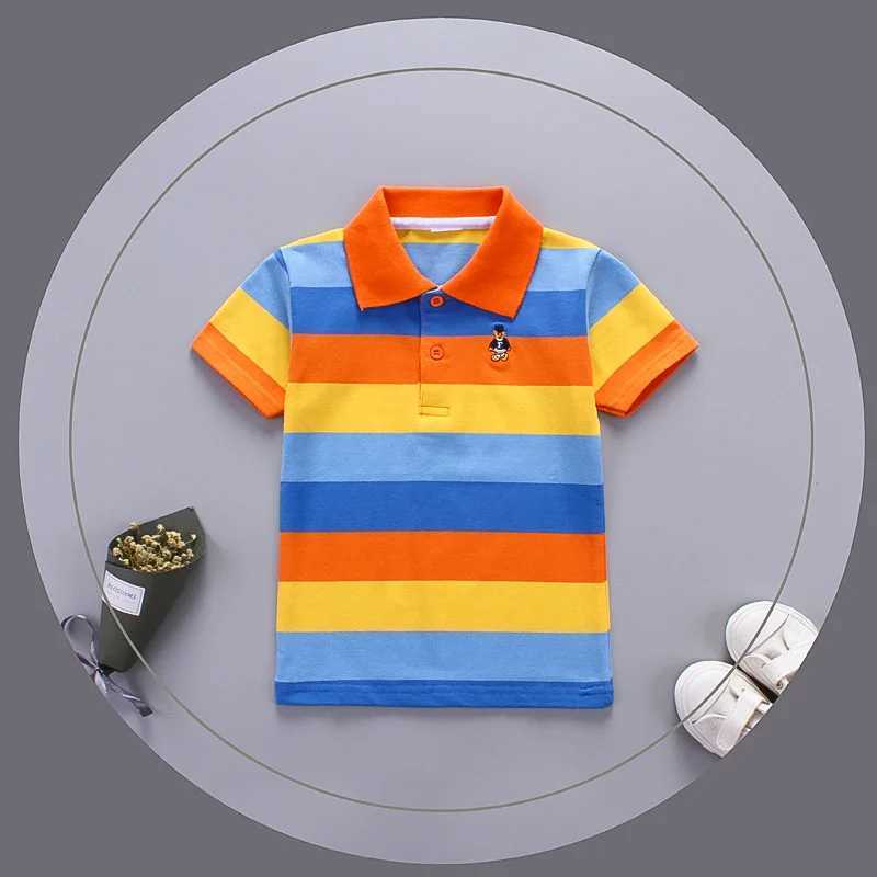 Polos Polos Jargazol Boys Shirt Color Stripe Short Seven Summer Top of the line Polo Shirt 2T-7T Childrens Clothing Cotton Camiseta Preschool Sports T
