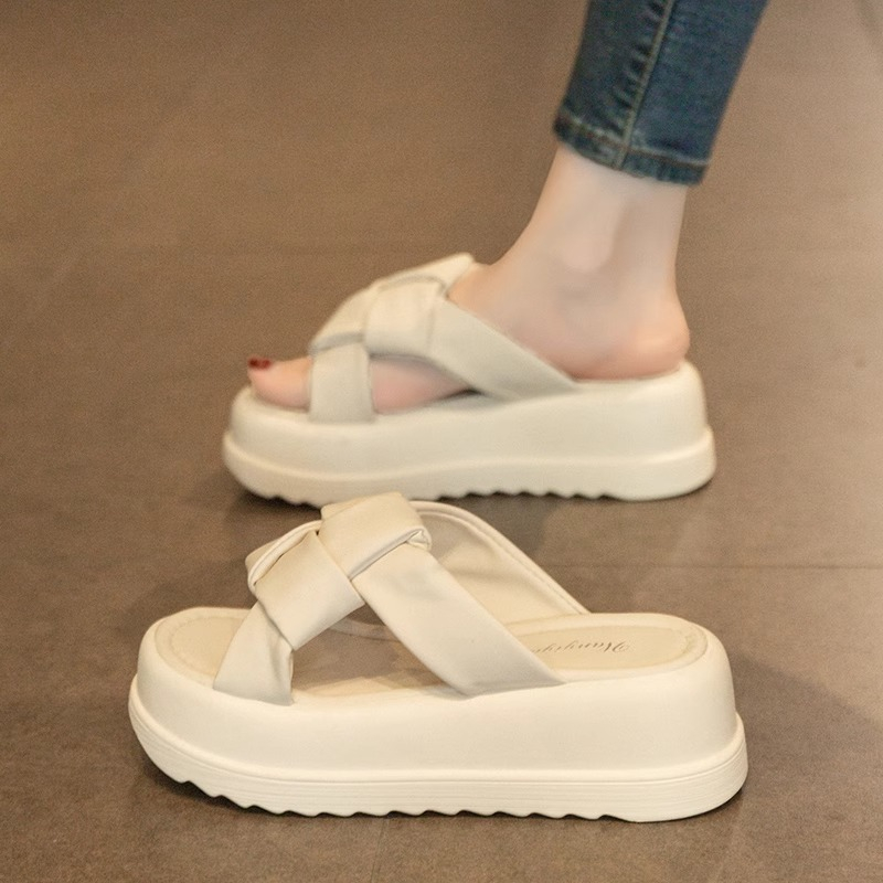 Thick Sole Summer New 2024 Elevated Anti slip Sandals High Grade One word Cool Slippers for Women's Fashion Outwear Lhshoe