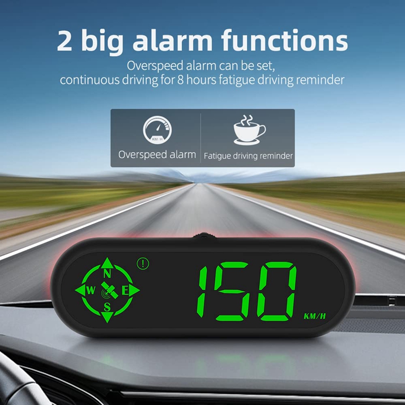 Car HUD Head Up Display With Speed MPH, Compass Driving Direction, Fatigue Driving Reminder