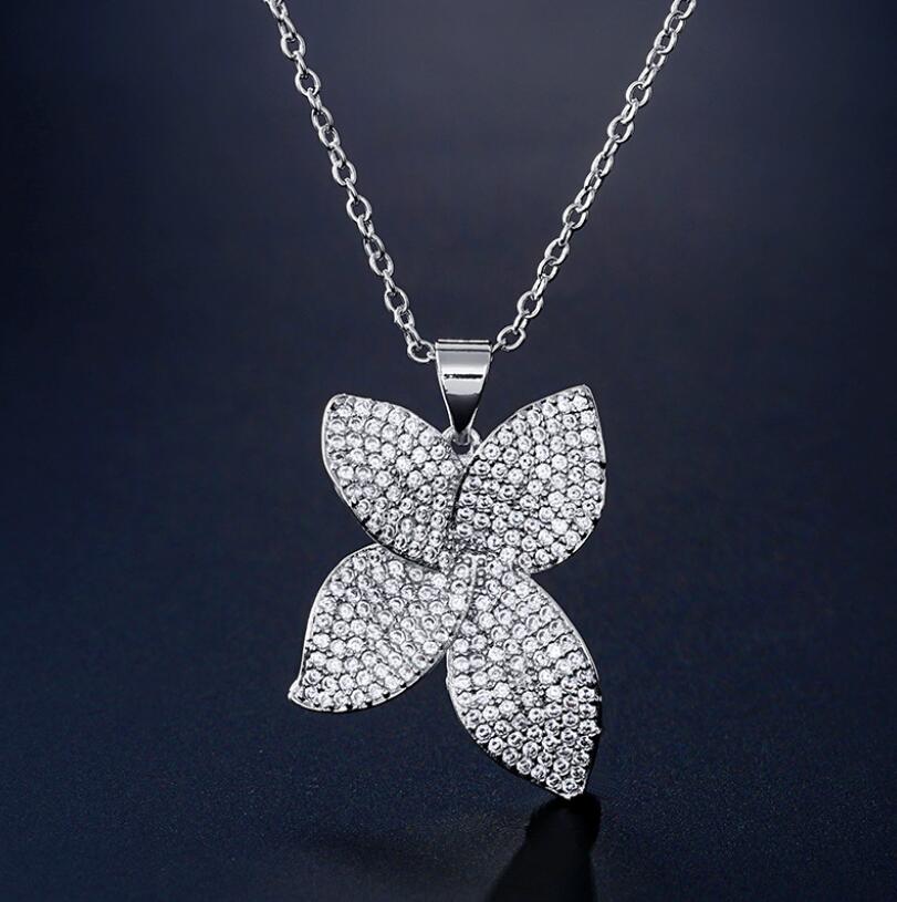 Designer Bow Pendant Necklace in Gold Fill with Pave White Sapphire Dia Gemstones