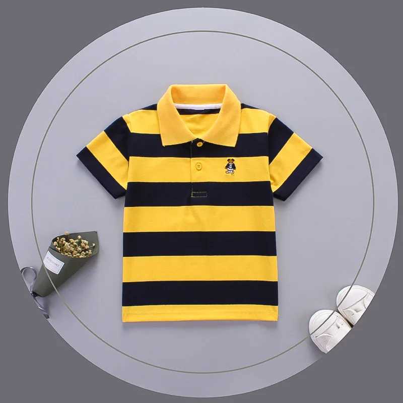 Polos Polos Jargazol Boys Shirt Color Stripe Short Seven Summer Top of the line Polo Shirt 2T-7T Childrens Clothing Cotton Camiseta Preschool Sports T