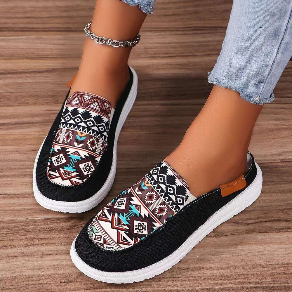 Spring Summer Round Toe Half Slippers Fashion Walking Shoes Color Matching Casual Comfortable Shallow Mouth Women Sneakers 67ae9