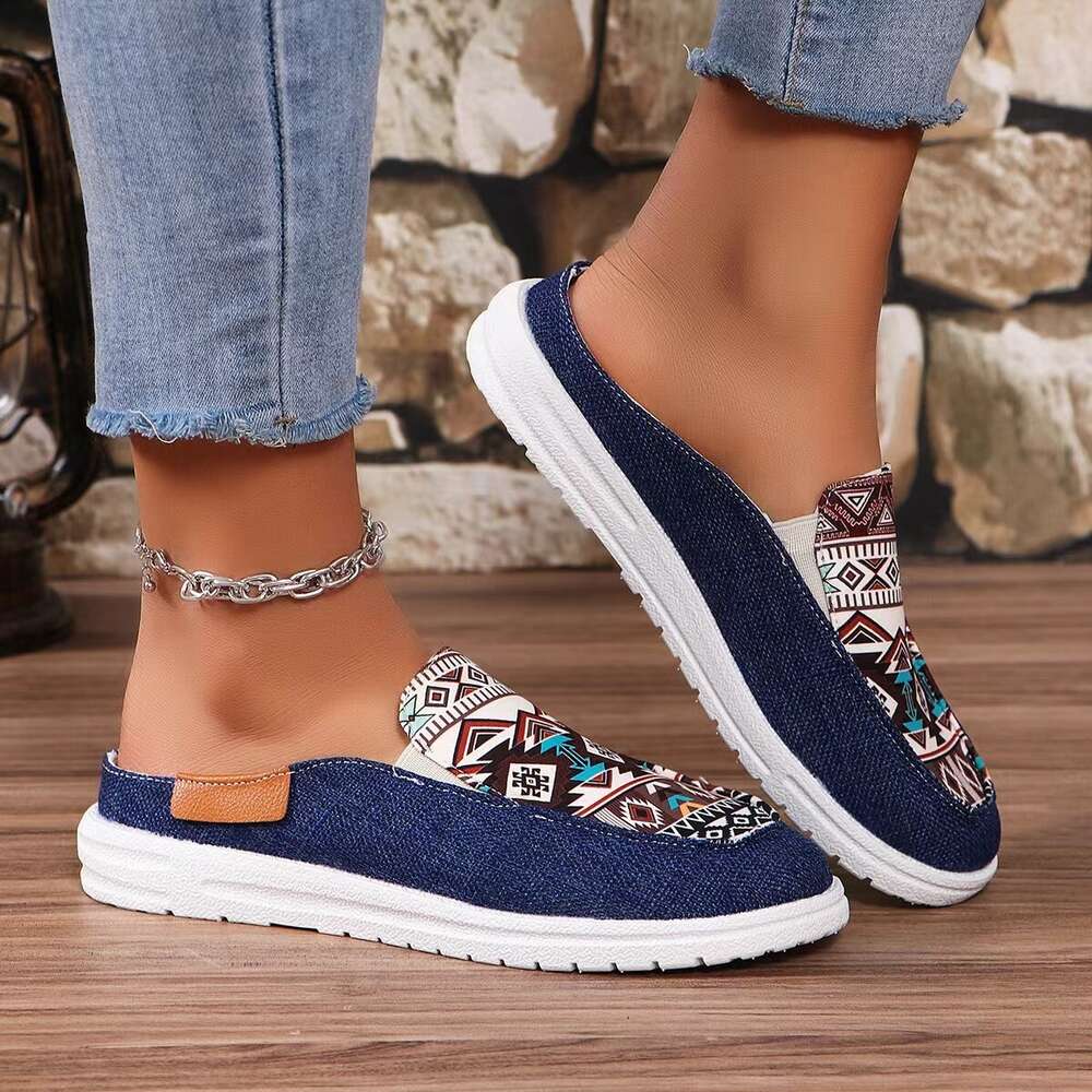 Spring Summer Round Toe Half Slippers Fashion Walking Shoes Color Matching Casual Comfortable Shallow Mouth Women Sneakers 67ae9