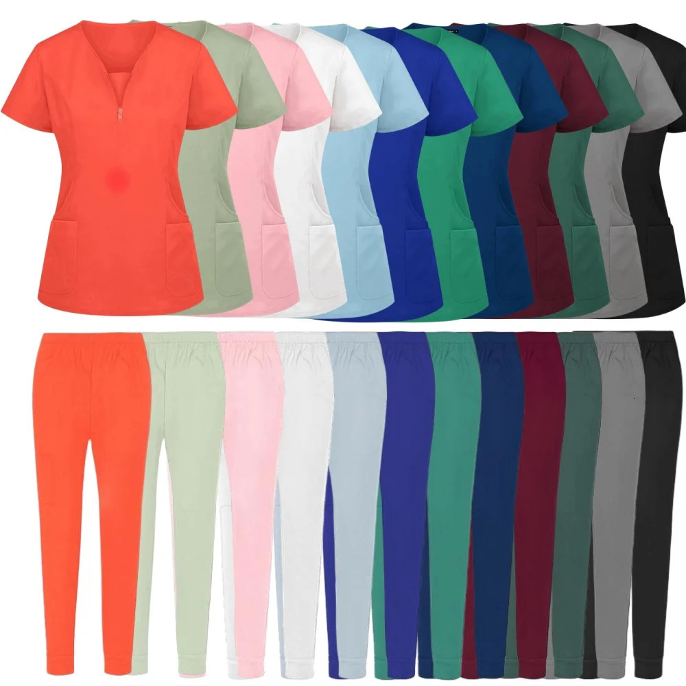 Nurse Beauty Salon Workwear Clinical Scrubs Top Pant Spa Doctor Nursing Tunic Suit Uniforms Woman Scrub Set y240530