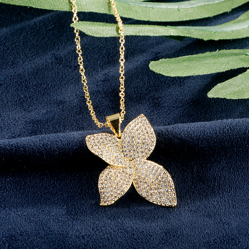Designer Bow Pendant Necklace in Gold Fill with Pave White Sapphire Dia Gemstones