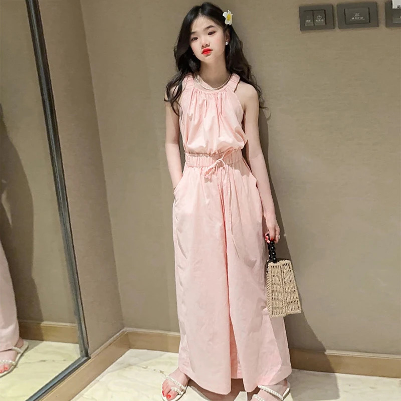 Summer Teen Girls Clothing Sets Children Fashion Princess Tops Wide Leg Pants 2Pcs Outfits Kids Tracksuit 5 6 8 10 12 14 Years 240530