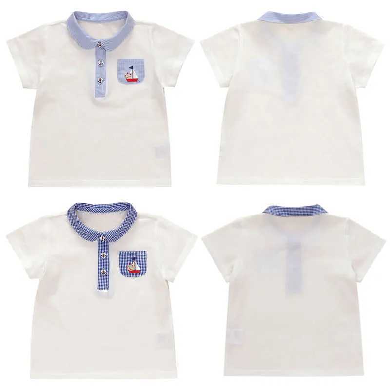 Polos Polos Family children wearing summer new childrens bear sailboat broidery polo shirt short seven piece T-shirt top boys 1-7Y WX5.29