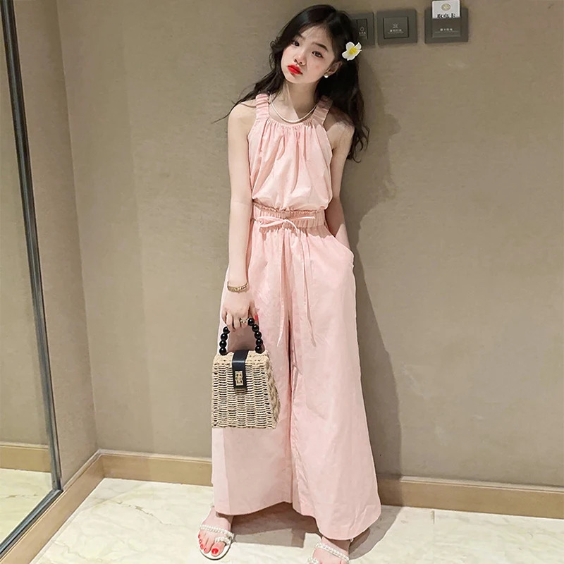 Summer Teen Girls Clothing Sets Children Fashion Princess Tops Wide Leg Pants 2Pcs Outfits Kids Tracksuit 5 6 8 10 12 14 Years 240530