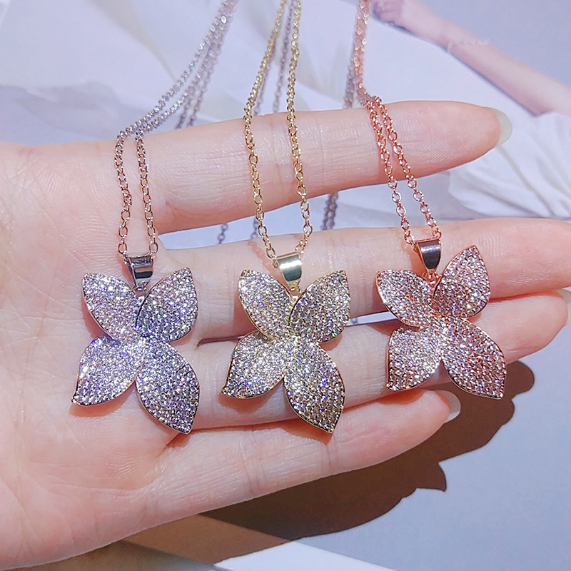 Designer Bow Pendant Necklace in Gold Fill with Pave White Sapphire Dia Gemstones