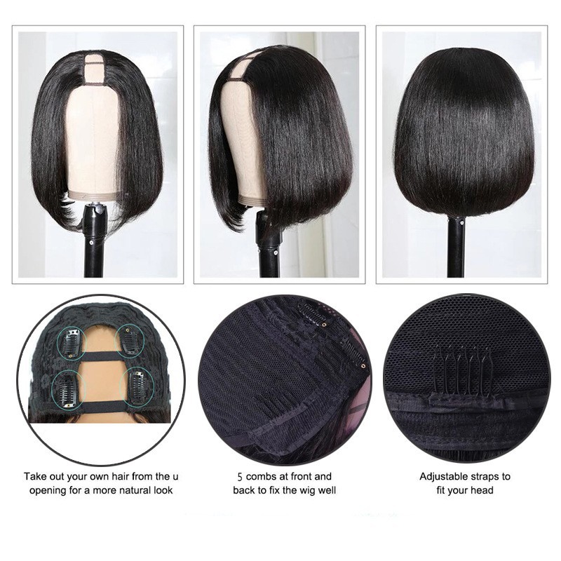 Brazilian Human Hair Mechanism U Part Bob Wigs Straight Peruvian Indian Virgin Hair Natural Color 10-16inch Capless Wig