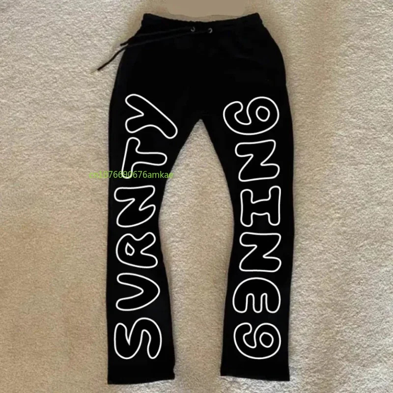 Black Casual Pants Men and Women Ins Letters Printed Cotton Y2k Hundred Sports Pants Street Style Loose Comfortable Pants 240518