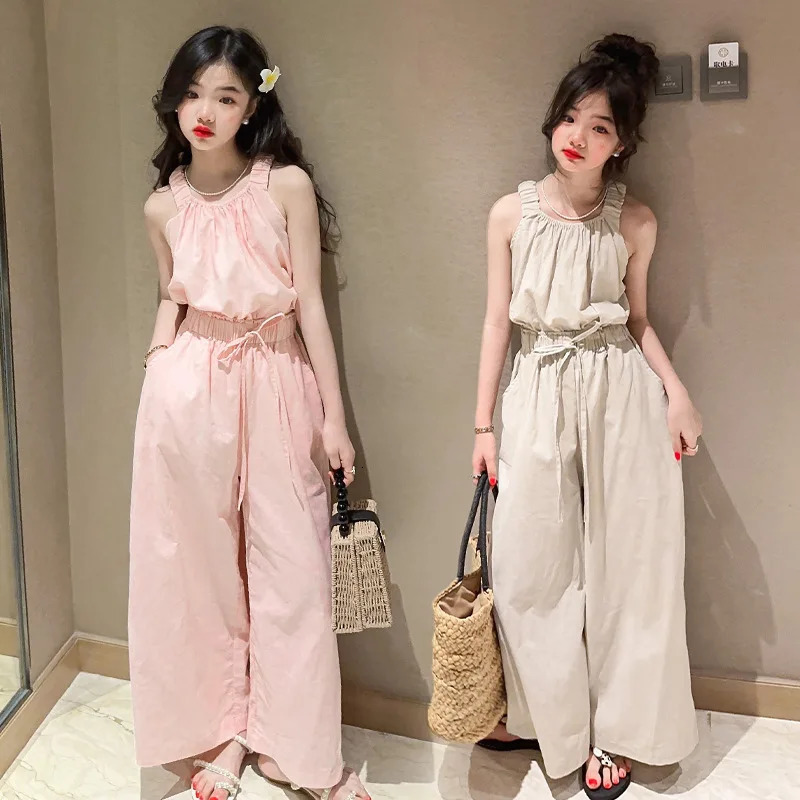 Summer Teen Girls Clothing Sets Children Fashion Princess Tops Wide Leg Pants 2Pcs Outfits Kids Tracksuit 5 6 8 10 12 14 Years 240530
