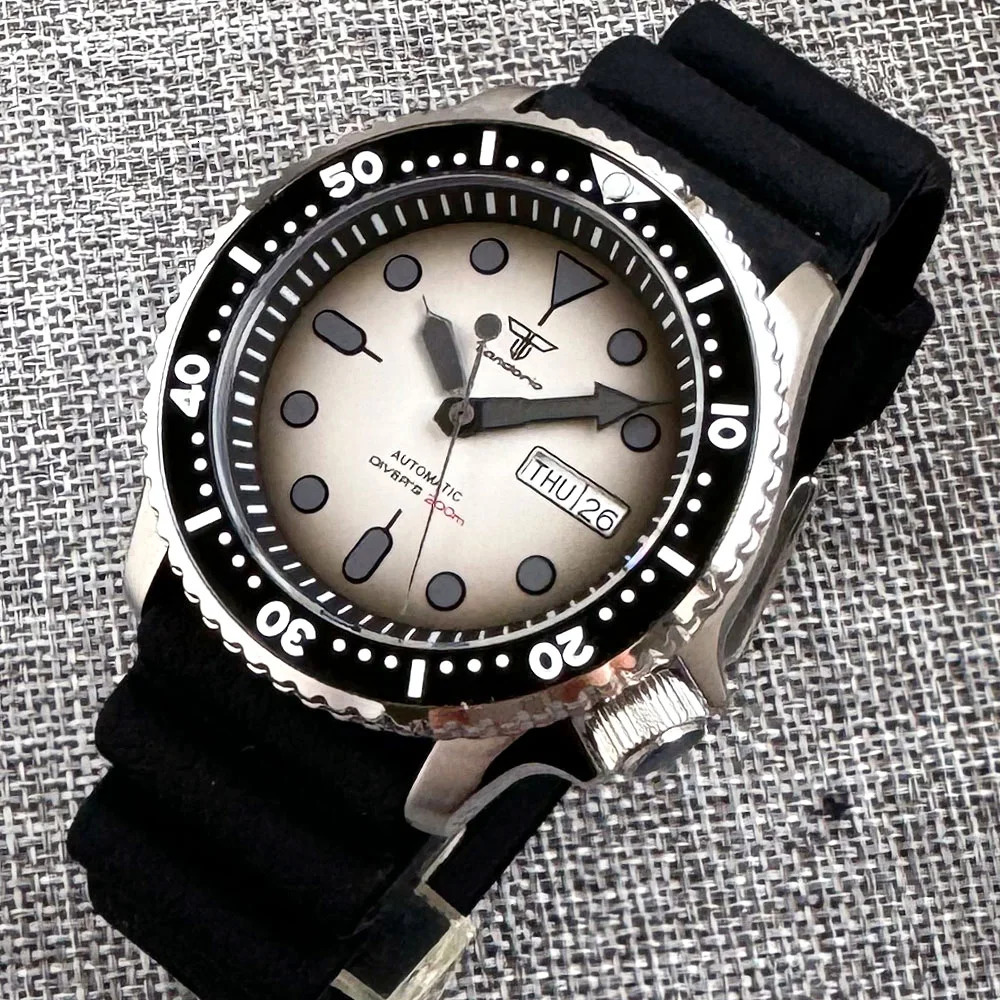 20bar Waterproof Tandorio SKX Mod S NH36 Steel Mechanical Watch Mens 120 Click Ring Chapter Ring 3.8 Crown Clock Black Index 240529