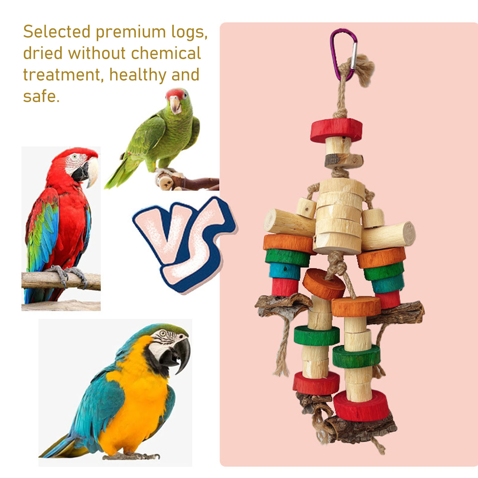 Parrot Chew Toys Bite Resistant Hanging Wood Block Bird Cage Toys Parrot Chewing Toy For Parrots And Birds