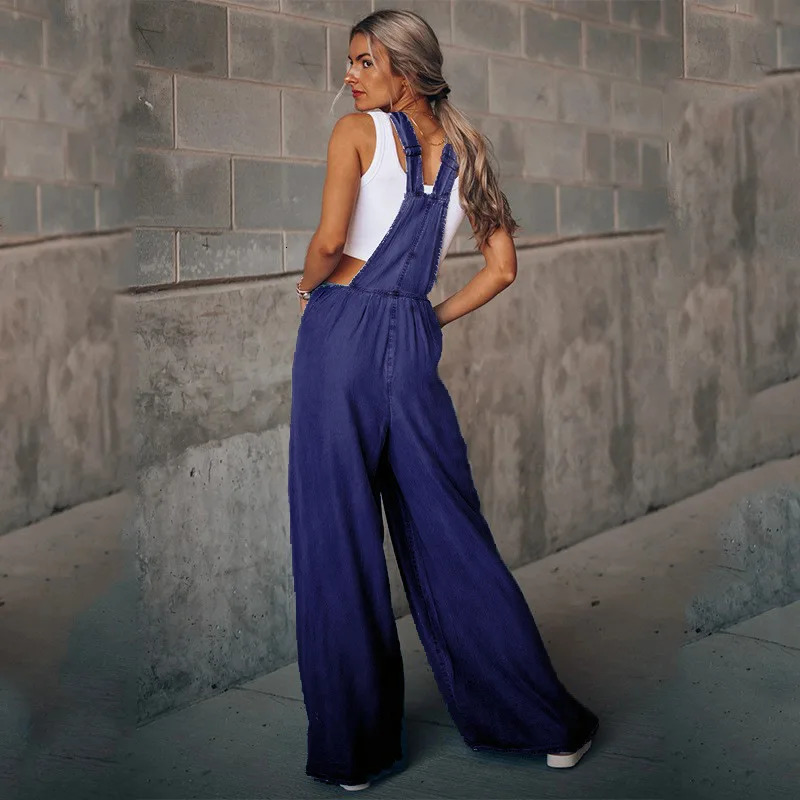 Fashion Denim Overall Women Jumpsuit with Pocket Ladies Spring Loose Jeans Rompers Female Casual Playsuit 240527