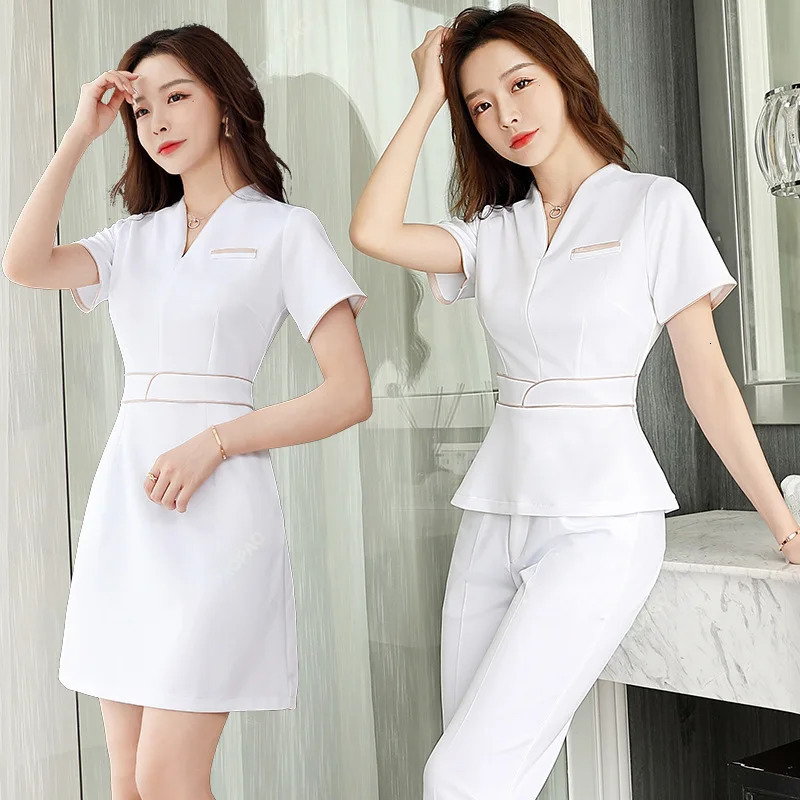 Esthetic Uniform Summer Short Sleeve Beauty Salon Suit Womens Spa Beautician Clothing el Massage Workwear Korean Overalls y240530