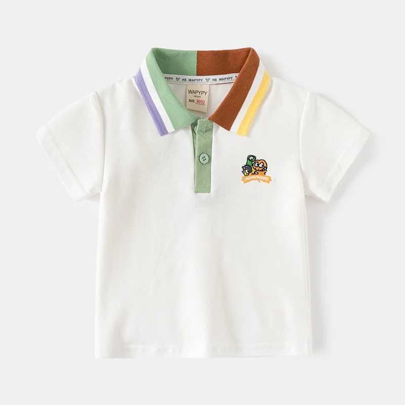 Polos Polos Clibeso Childrens Boys Polo Shirt Cute Cartoon Broidery Shirt Summer Short Seven Cotton Shirt Childrens Baby Top WX5.29