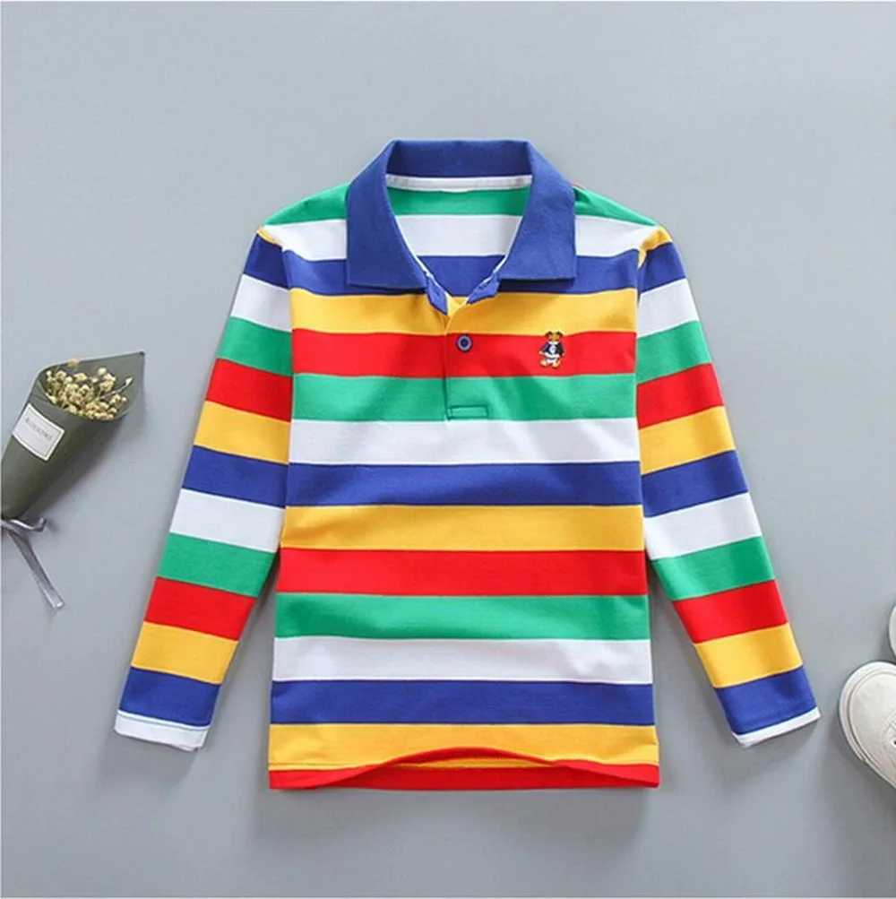 Polos Spring and Autumn Youth Polo Shirt Childrens Cotton Stripe T-shirt 3-14 Year Old Baby Boy Long Seven Piece WX5.297UG2