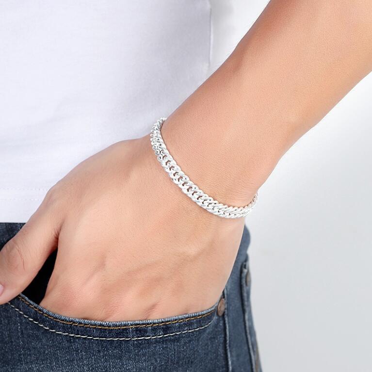 2024 Top Sell Link Chain Bracelets Simple Fashion Jewelry 18k White Gold Fill Personality Men Women Wedding Beach Bangle For Love Gift