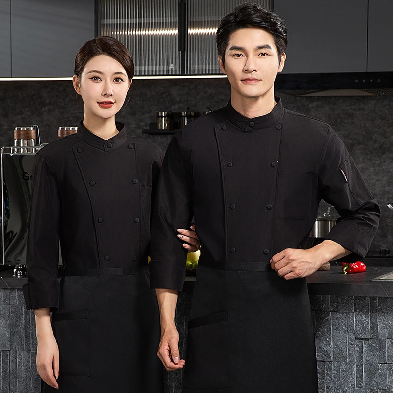 White chef jacket long sleeve coat Tshirt el uniform restaurant Bakery Breathable Cooking clothes 240530