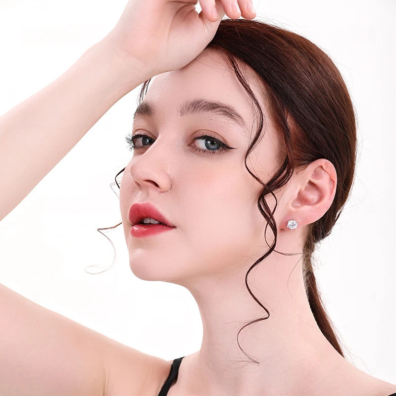 URBABY Stud Earrings 0.3-3 CT White Gold Plated Sterling Silver D VVS1 Lab Diamond Round Ear Studs For Women Jewelry 240530