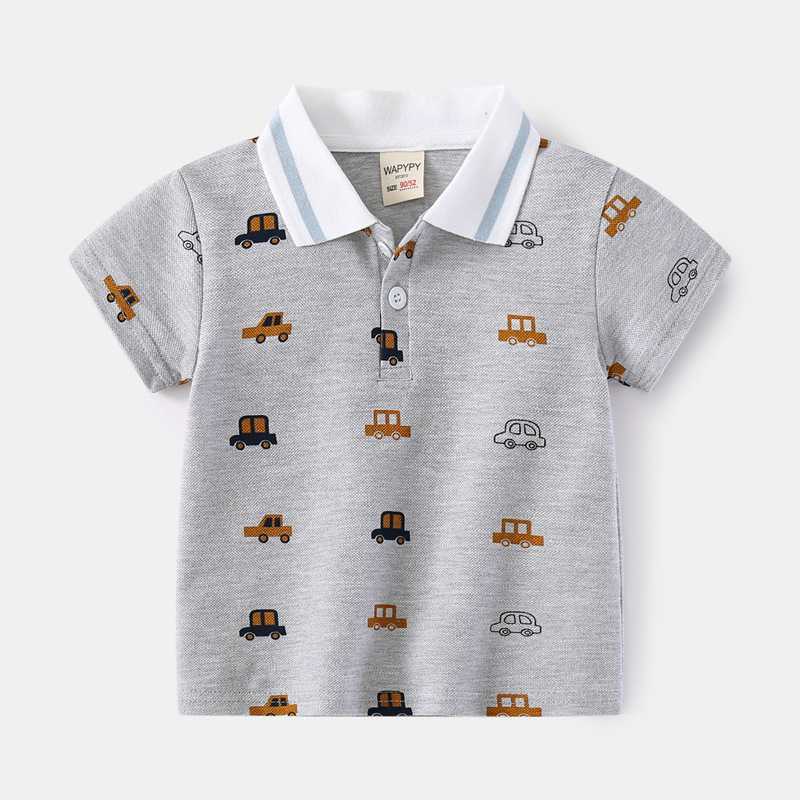Polos Polos Baby Boys Summer Polo Shirt Childrens Clothing Polo Collar Cartoon T-shirt Boys Shorts Seven Piece Top Cotton Breathable WX5.29