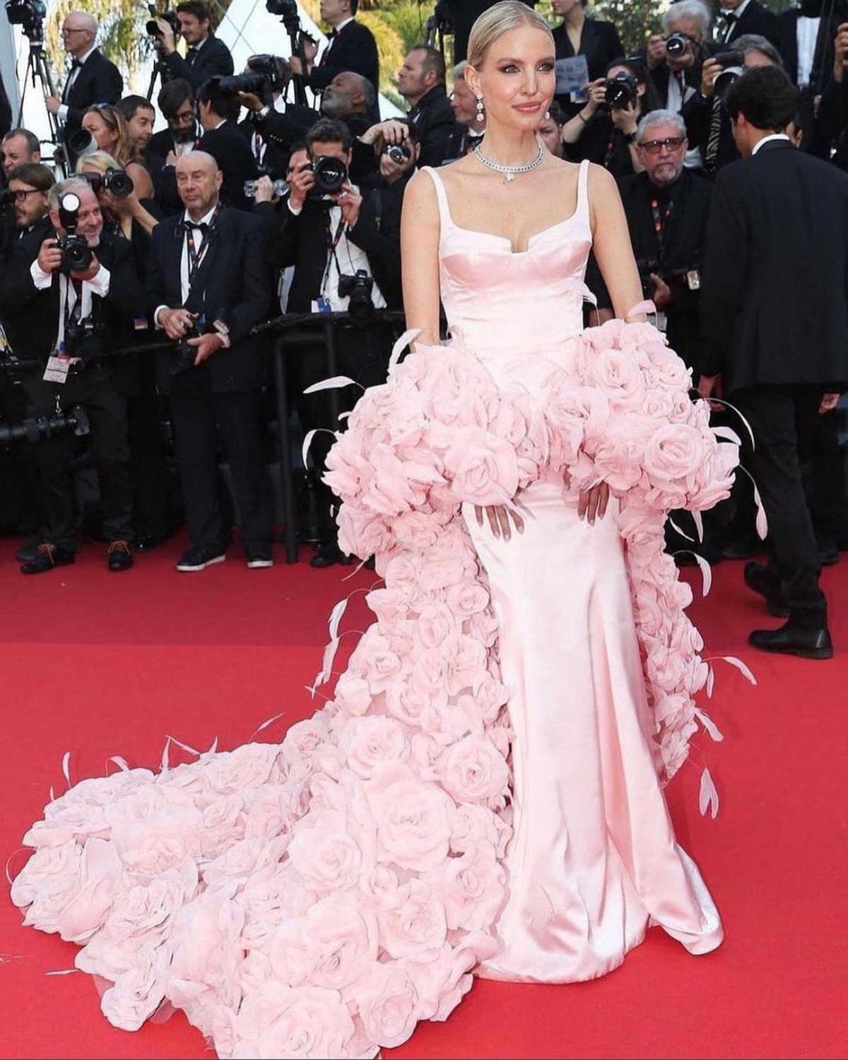 Flowers Mermaid Prom Dress 2-Pieces V Neck Sequins Lace 3D Lace Tulle Appliques Tail Evening Dresses Custom Made Size Colour D-L23414