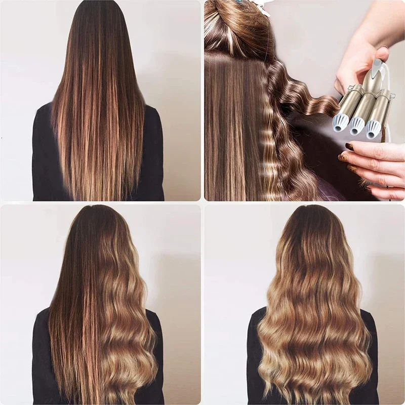 Curling Iron Wand Ceramic Triple Barrel Electric Curling Iron Professional Hair Waver Tongs Styling Tools For All Hair Types 240530