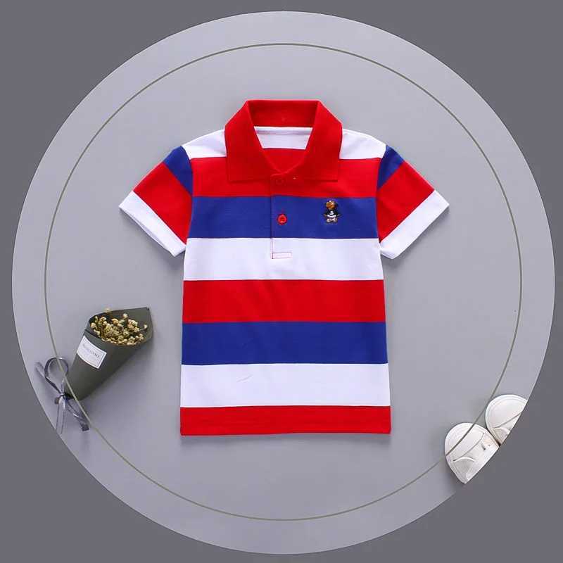 Polos Polos Jargazol Boys Shirt Color Stripe Short Seven Summer Top of the line Polo Shirt 2T-7T Childrens Clothing Cotton Camiseta Preschool Sports T