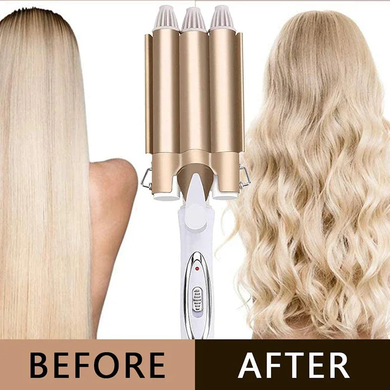 Curling Iron Wand Ceramic Triple Barrel Electric Curling Iron Professional Hair Waver Tongs Styling Tools For All Hair Types 240530
