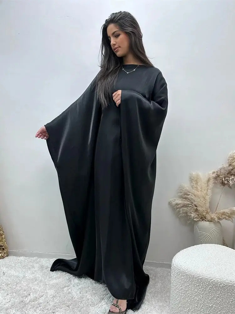 Ramadan Summer Batwing Sleeve Satin Butterfly Abaya Islam Muslim Maxi Dress Ka Women Kaftan Robe Musulmane Femme Vestidos 240529