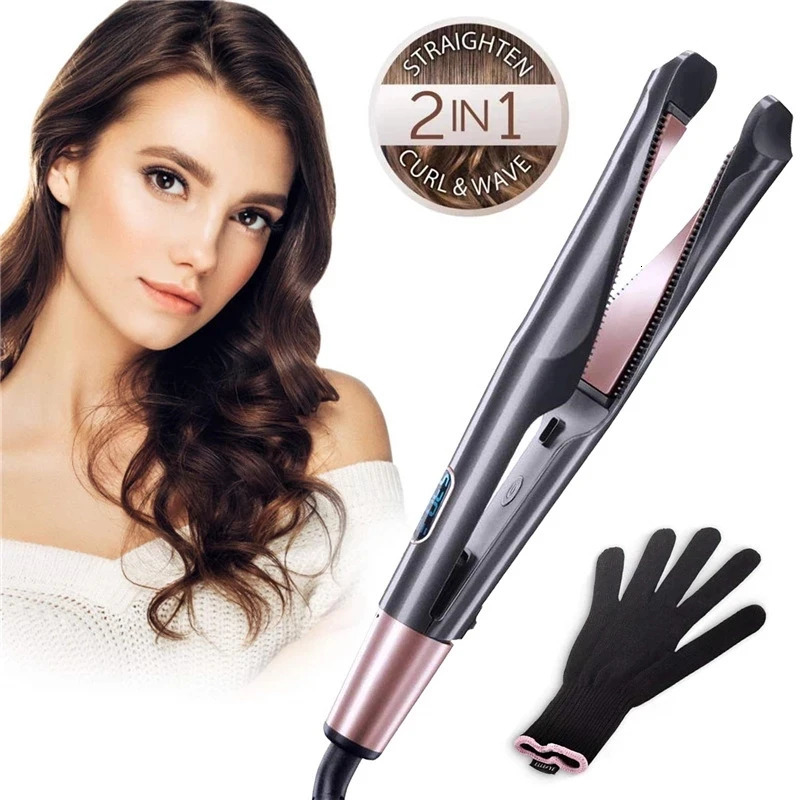 2 In 1 Pro Twist Hair Straightener And Curler Spiral Wave Curling Gold Flat Iron Straightening Curling Styling Tool 240530