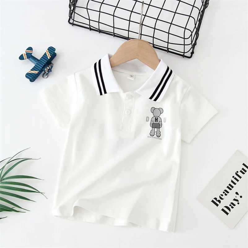 Polos Polos Summer Boys 2024 Korean Fashion Casual Sweatshirt Absorbing Print Back Bear/Polo Shirt/2-7 Years Old WX5.29