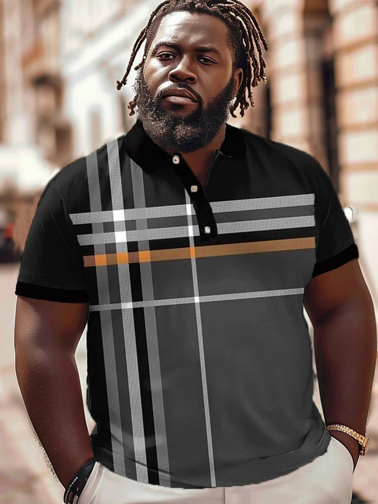 ZOOY L9XL Mens Plus Size Chest 202cm Summer Personalized Plaid Pattern Short sleeved Polo Shirt Tshirt 240529