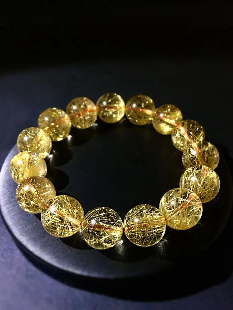 Original Natural Brazil Gold Rutilated Quartz Bracelet Rutile Super Flash Bracelet Girlfriends Gift Girlfriend Gift Ornament 240528