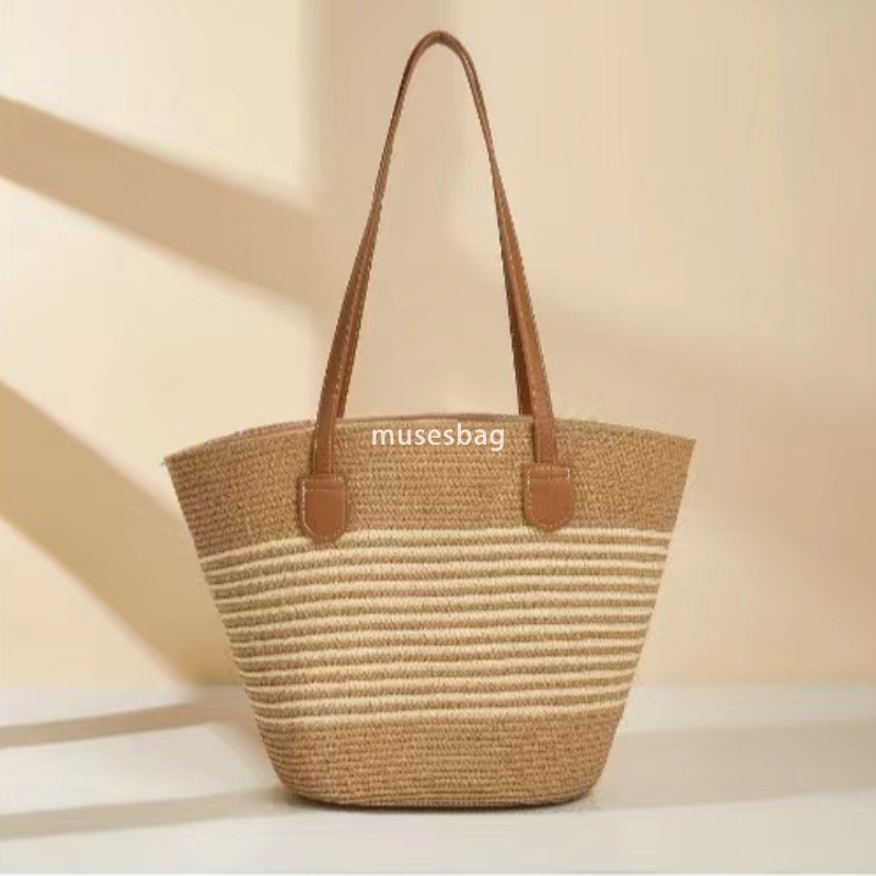 New belt single shoulder woven bag with contrasting stripes simple and fashionable tote bag commuting bag