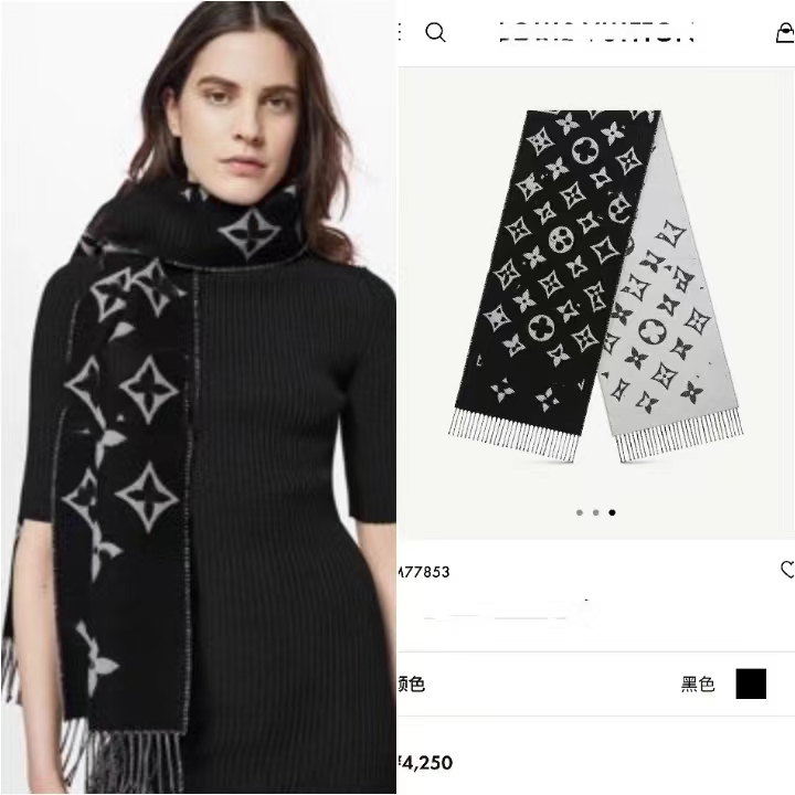 2024 M77853 Women Designer Cashmere Scarf Designer Scarf Fashion Brand Luxury V Scarf Cashmere Men Winter Shawl 100% Double Sided Cashmere Long Wrap 35*190 cm