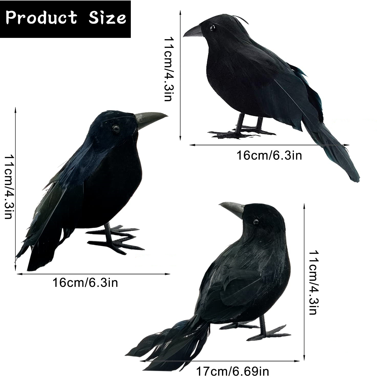 1Pc Gaint Realistic Hanging Dead Crows Decoy Lifesize Black Feathered Crow for Indoor Outdoor Garden Halloween Party Decoration